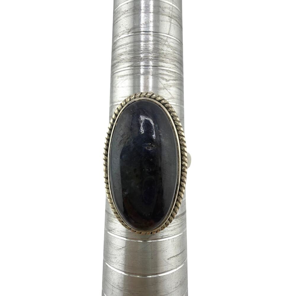 Large Oval Lapis Lazuli Braided Rope 925 Sterling Silver Ring Size 7